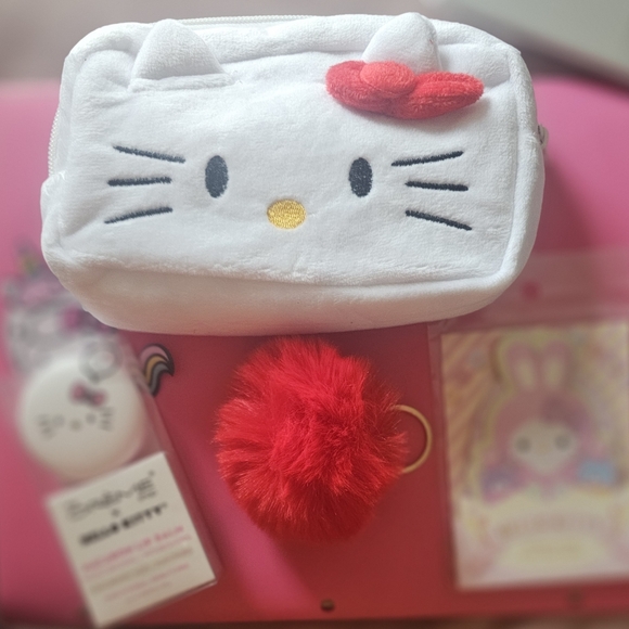 Other - Hello Kitty Plush White Accessory Bag with Pink Bow And New Goodies Included